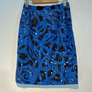 Vintage Anne Crimmins Umi Collections  blueblack sequins 100 silk skirt size S